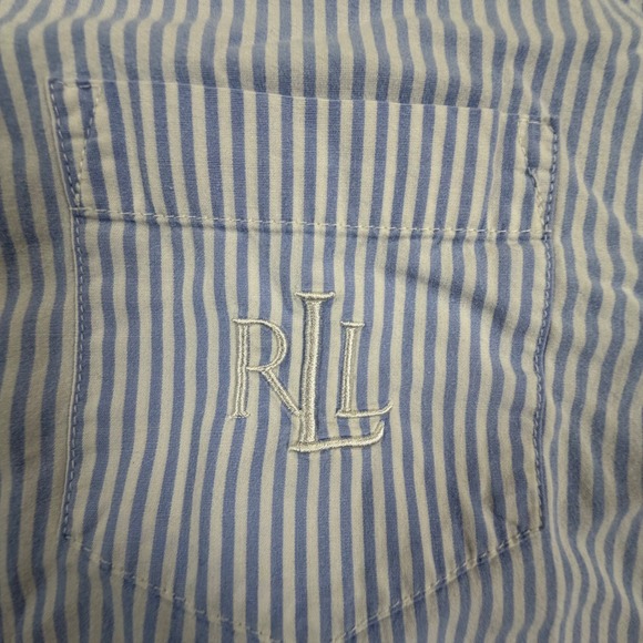 Lauren Ralph Lauren Blue White Striped Button Down Shirt Dress Embroidered Sz L - Picture 3 of 7